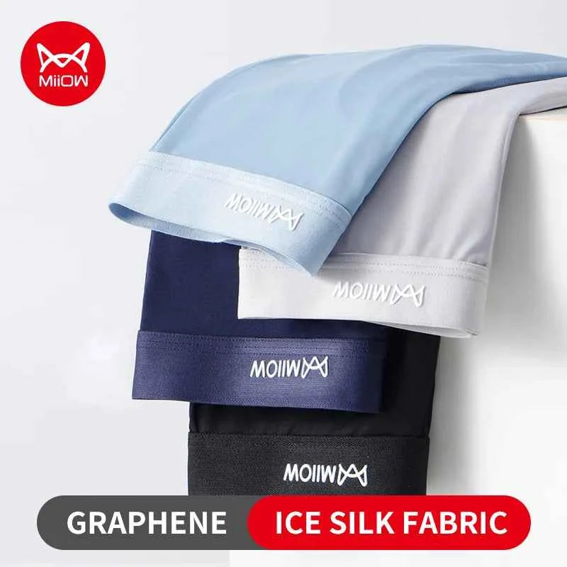 MiiOW 4Pcs Ice Silk Men's Panties Set Breathable Summer Men Boxer Underpants Man Underwear Graphene Antibacterial Mens Boxers