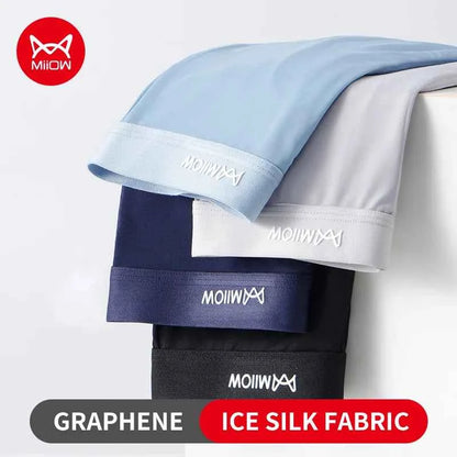 MiiOW 4Pcs Ice Silk Men's Panties Set Breathable Summer Men Boxer Underpants Man Underwear Graphene Antibacterial Mens Boxers