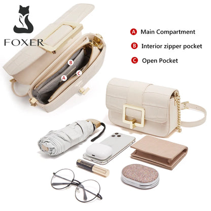 FOXER Split Leather Fashion Women Shoulder Bag Lady Crossbody Handbag Gift for Wife, Girlfriend