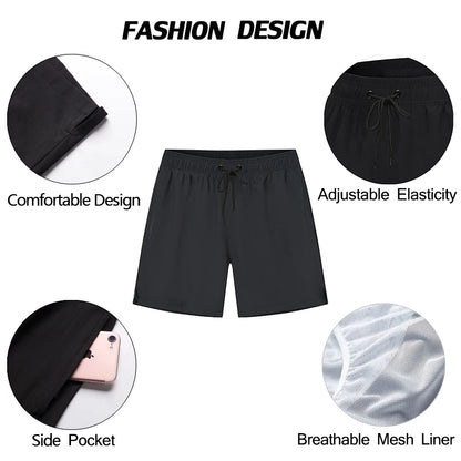 Men's Datifer Brand 2026 summer boardshorts with solid polyester, breathable mesh liner, side pockets, and sporty swimwear design.