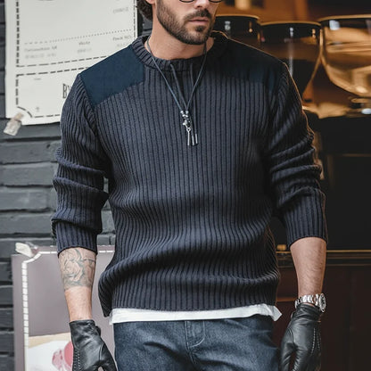 MADEN Navy Ribbed Patch-Detail Sweater