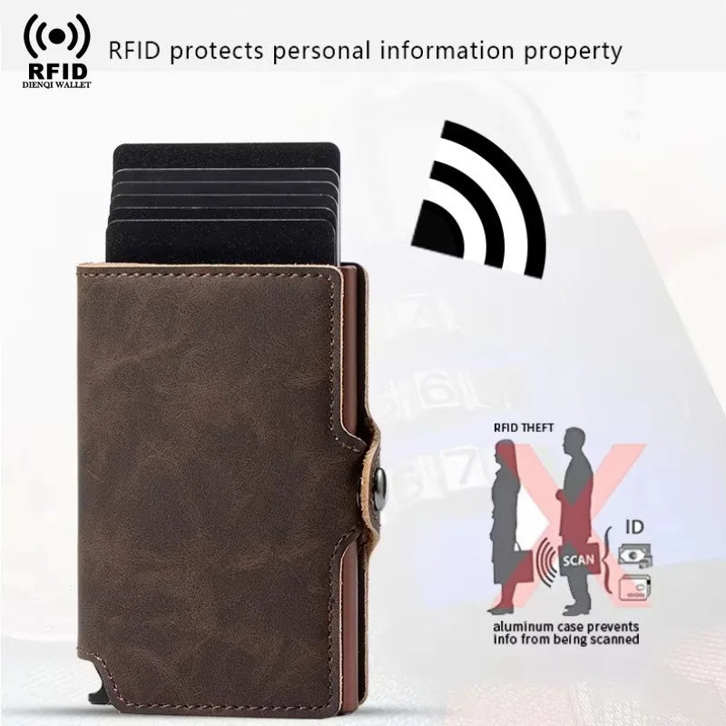 Split Leather Mens Slim Card Holder Wallet with Money Clip RFID Blocking Pop Up Credit Cardholder Minimalist Wallets for Men