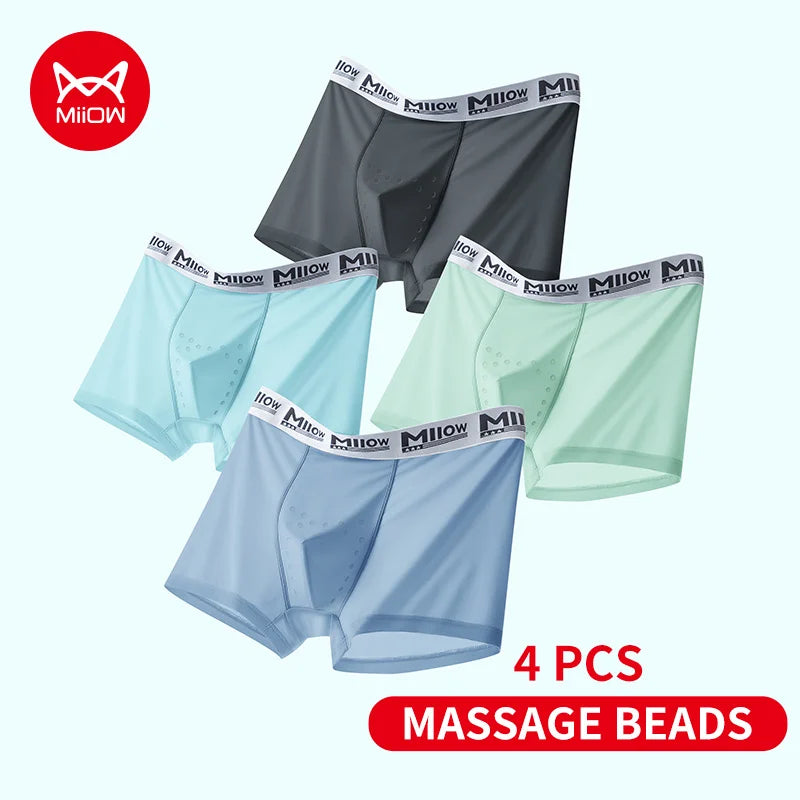 MiiOW Men's Ice Silk Underwear - 4Pcs Antibacterial Breathable Boxer Briefs