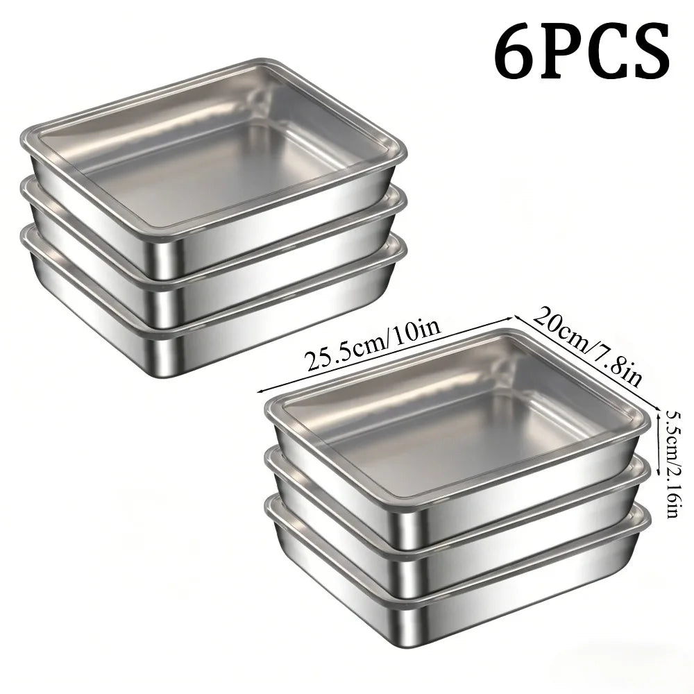 6Pcs Stainless Steel Food Containers with Black Lids