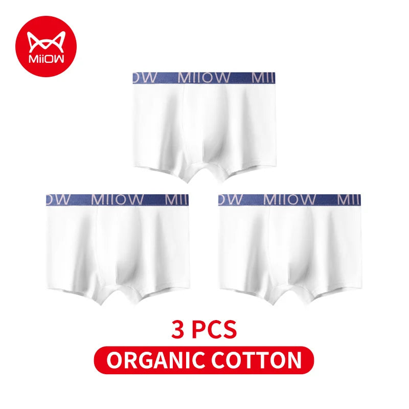 MiiOW Men's Cotton Underwear - 3Pcs Antibacterial Boxers