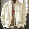 Maden Men's Vintage L2B Pilot Jacket White Lightweight Flight Bomber Jacket Short Zip-Up Casual Baseball Coat for Spring Autumn
