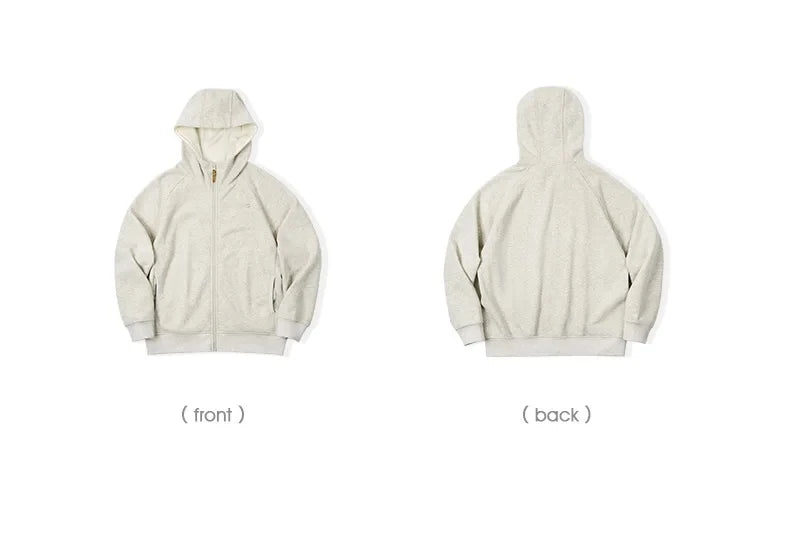 Maden Gray Hooded Sweatshirt for Men Polar Fleece Lining Thickened Warm Zippered Sports Cardigan Autumn and Winter Outer Jacket