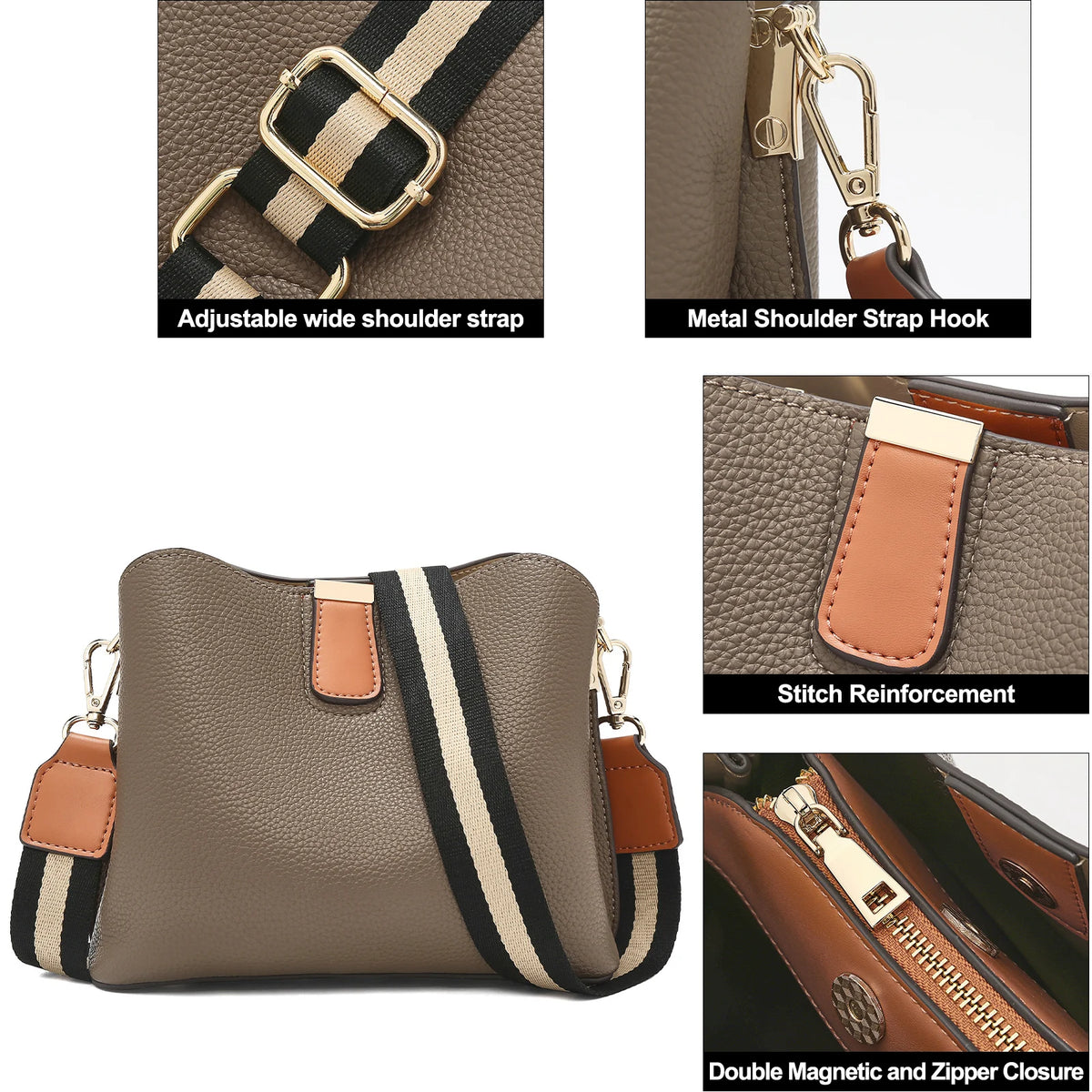 FOXER Brand New Shoulder Bag for Women PU Leather Retro Large Capacity Bucket Bag Female Crossbody Purse Tote Commuting Purse