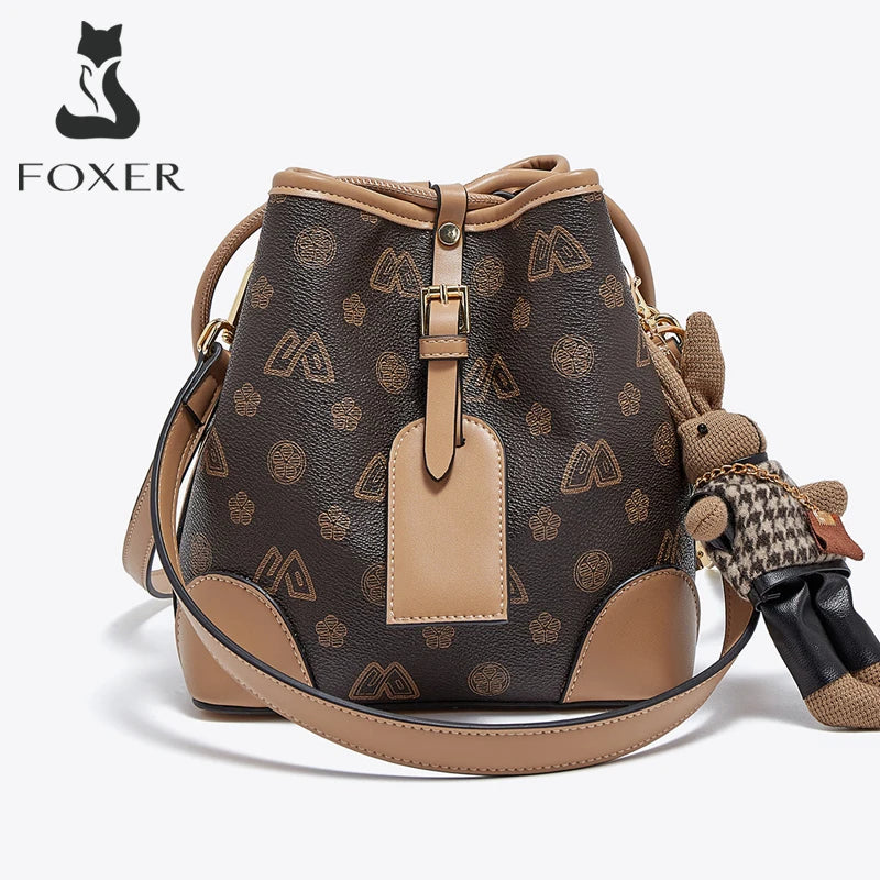 FOXER Women Fashion Crossbody Bag Bucket Shoulder Handbag Purse for Lady Gift for Wife Girlfriend