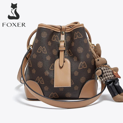 FOXER Women Fashion Crossbody Bag Bucket Shoulder Handbag Purse for Lady Gift for Wife Girlfriend