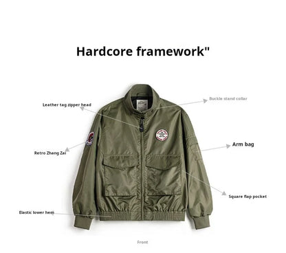 Maden Vintage Military Style G8WEP Jacket Men's Short Length Stand Collar Tactical Coat Green Lightweight Zip-Up Field Jacket