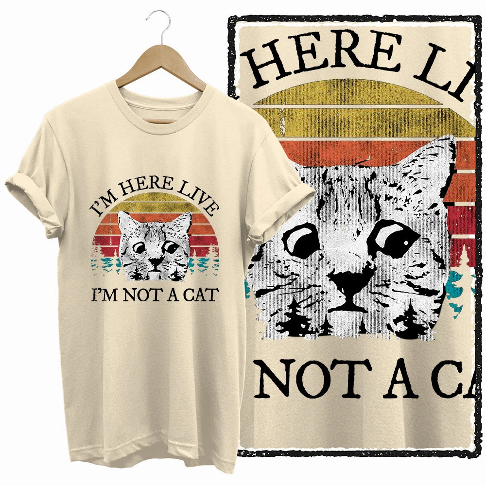 COOLMIND Beige Cat Graphic T-Shirt | Women's Relaxed Fit