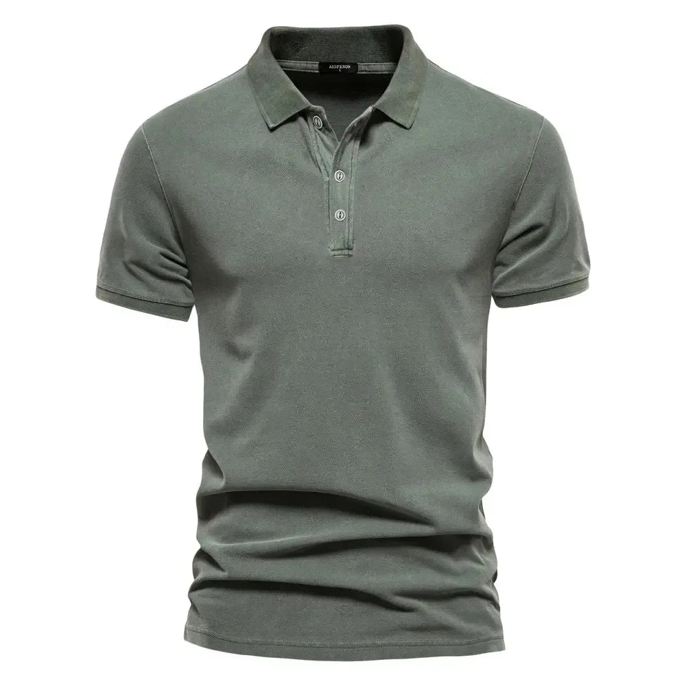 AIOPESON 100% Cotton Solid Colour Men's Polo Shirts - ShopHub