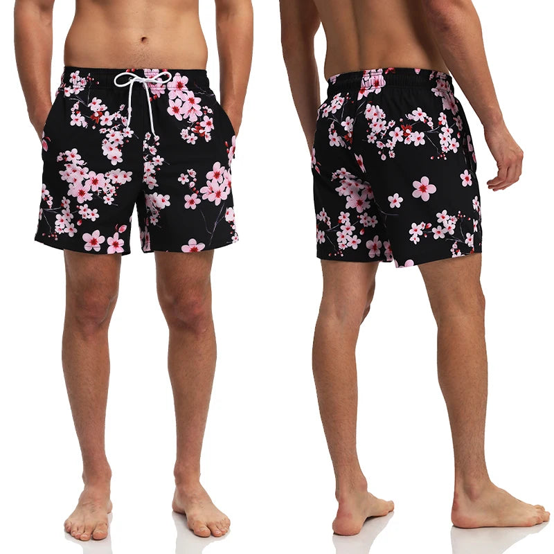 Mens breathable mesh liner summer boardshorts with pockets, quick-dry fabric, ideal for gym, running, and swimming.