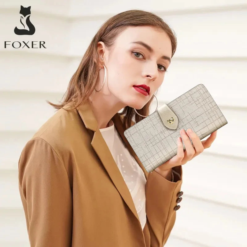 FOXER Split Leather Women's Long Clutch Wallet