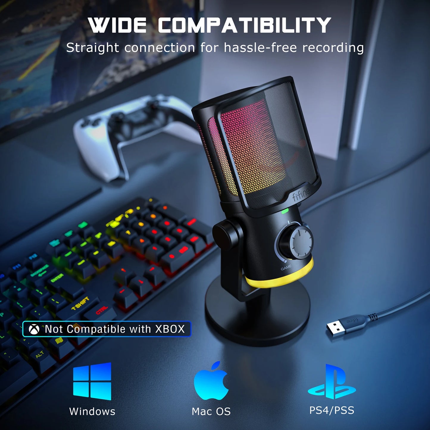 FIFINE USB Gaming Microphone: Premium Quality with Noise Cancellation & RGB Lighting