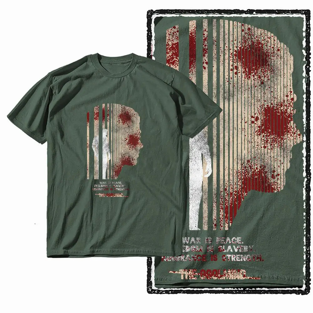 G01 Army Green Cotton Big Size 1984 Graphic Men T-shirt | Streetwear Cool Vintage O-neck Men's Tee Tshirt