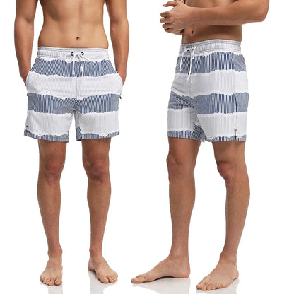 Men's summer boardshorts with side zipper pockets, polyester fabric, long lining, suitable for gym and swimming, by ShopHub NZ