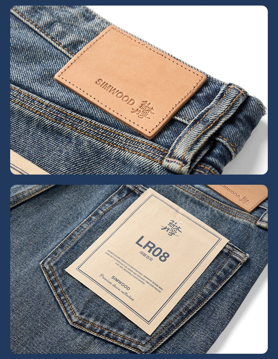 SIMWOOD High Standard 2026 Spring New 13oz Cotton Hemp Washed Vintage Jeans for Men,Classic Retro Casual Denim Trousers