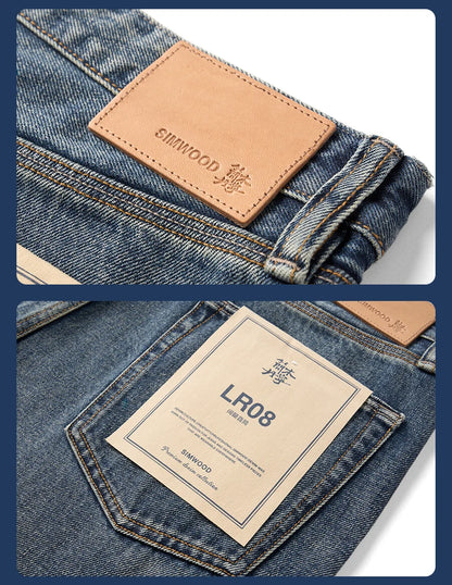 SIMWOOD High Standard 2026 Spring New 13oz Cotton Hemp Washed Vintage Jeans for Men,Classic Retro Casual Denim Trousers