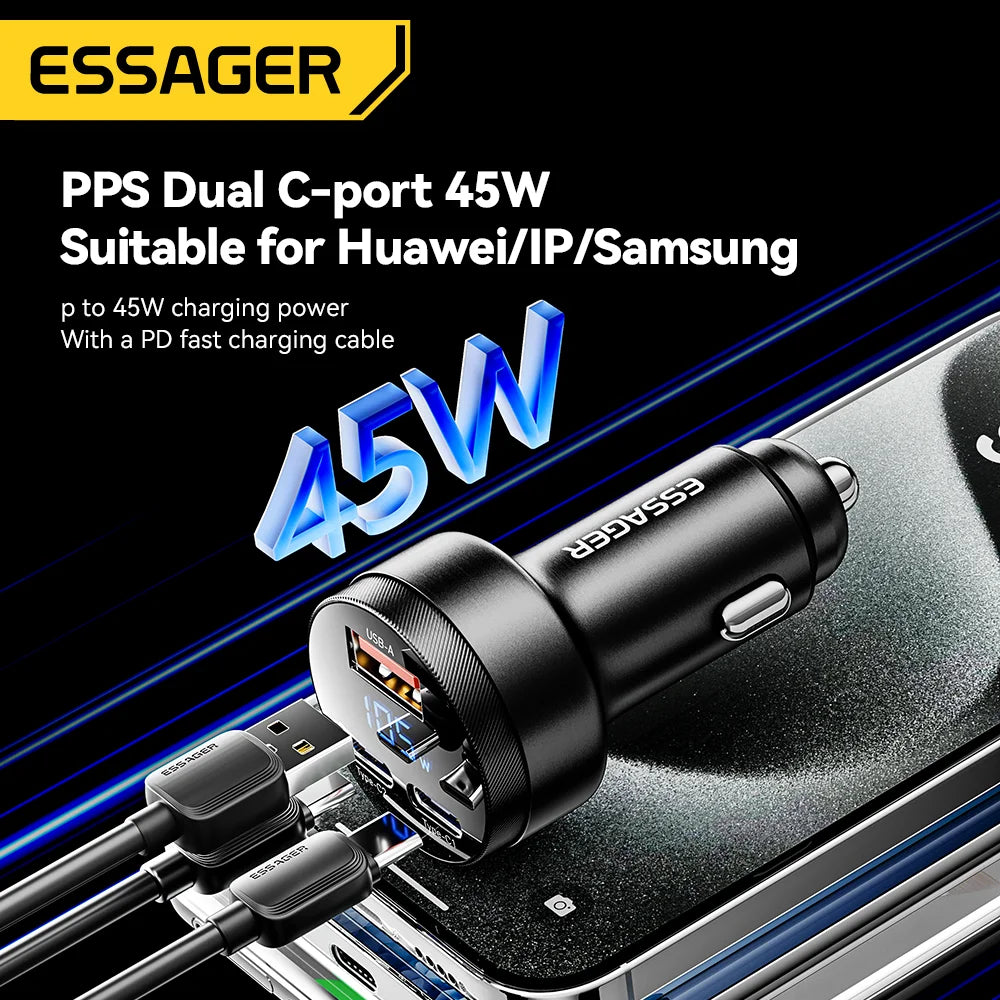 Essager 105W USB Car Charger with Quick Charge 4.0, QC3.0, and USB PD support