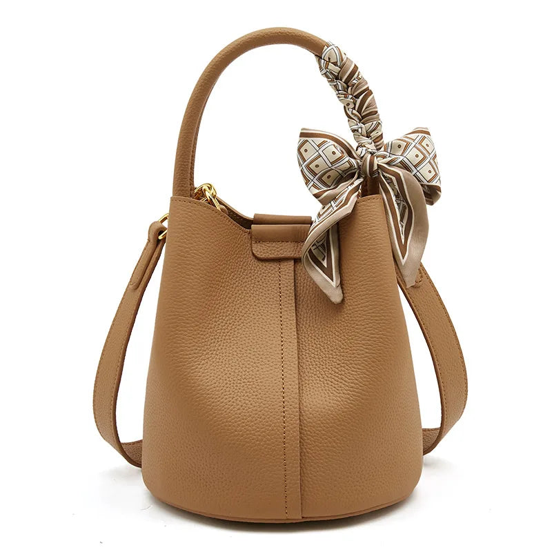FOXER Women Shoulder Bag Crossbody Handbag Lady Genuine Leather+ Microfiber Fashion Bucket Bag Gift for Lover