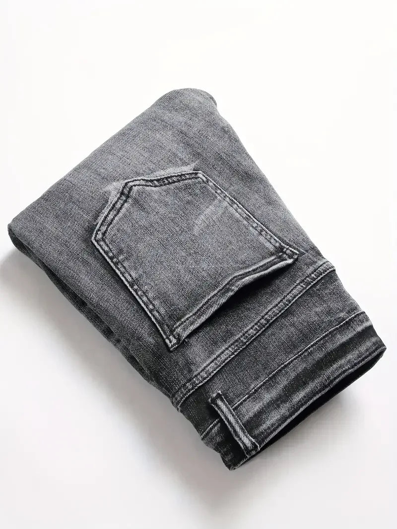 Men's Skinny Jeans With Patchwork Holes - ShopHub