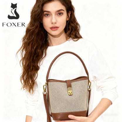 FOXER 2026 New Women's Handbag PVC Leather Lady Bucket Bag Fashion Shoulder Bag Light Luxury Best Gift for Wife,Lover