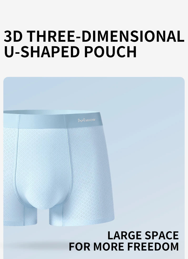 MiiOW Men's Summer Underwear - 3Pcs Silky Ice Silk Antibacterial Boxer Briefs