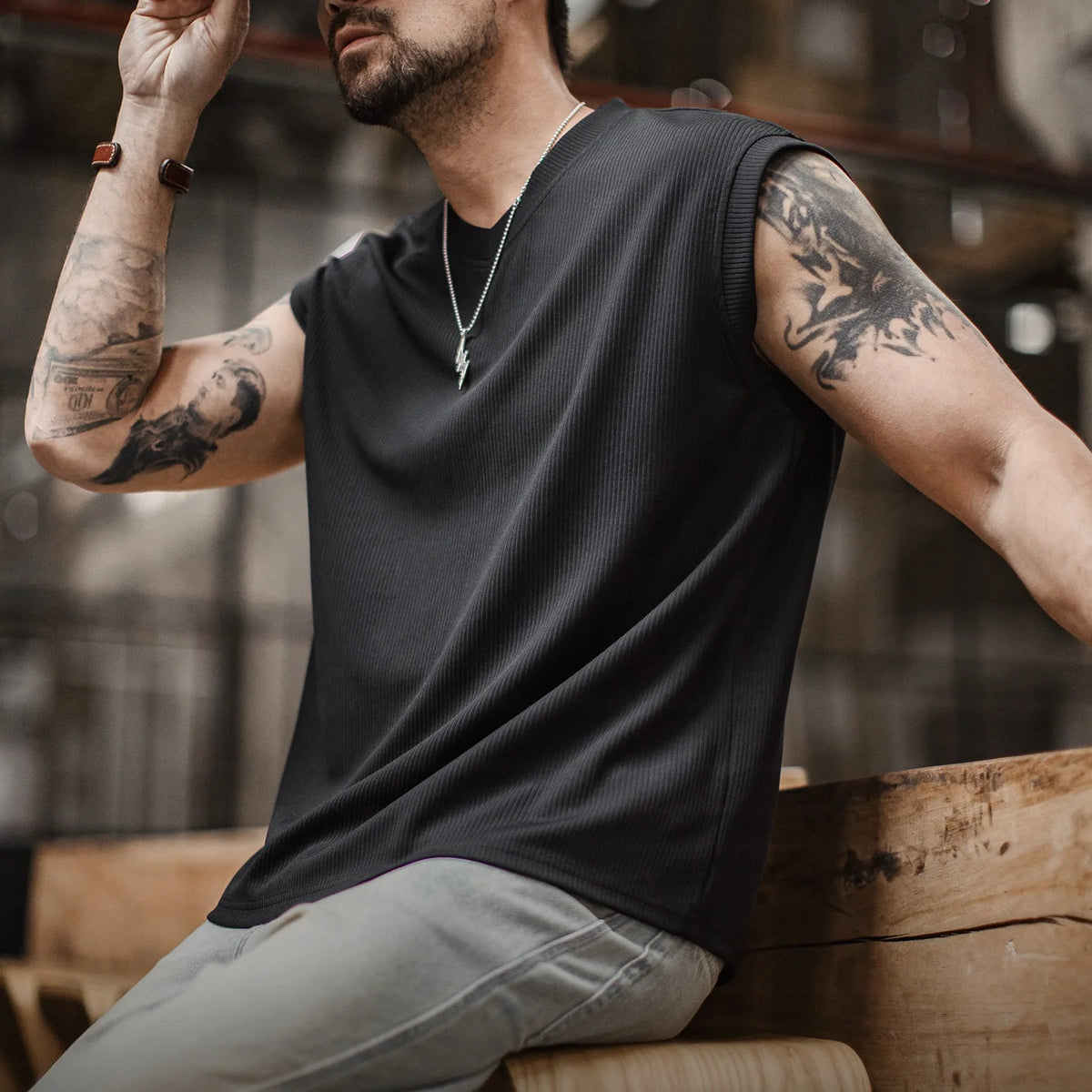 MADEN Heavyweight Ribbed V-Neck Tank Top