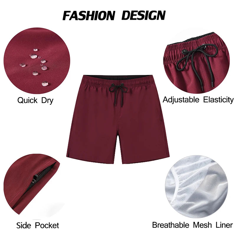 Men's Datifer Summer 2026 gym shorts with mesh liner, zipper pockets, quick-dry fabric, solid color, ideal for beach and athletic wear.