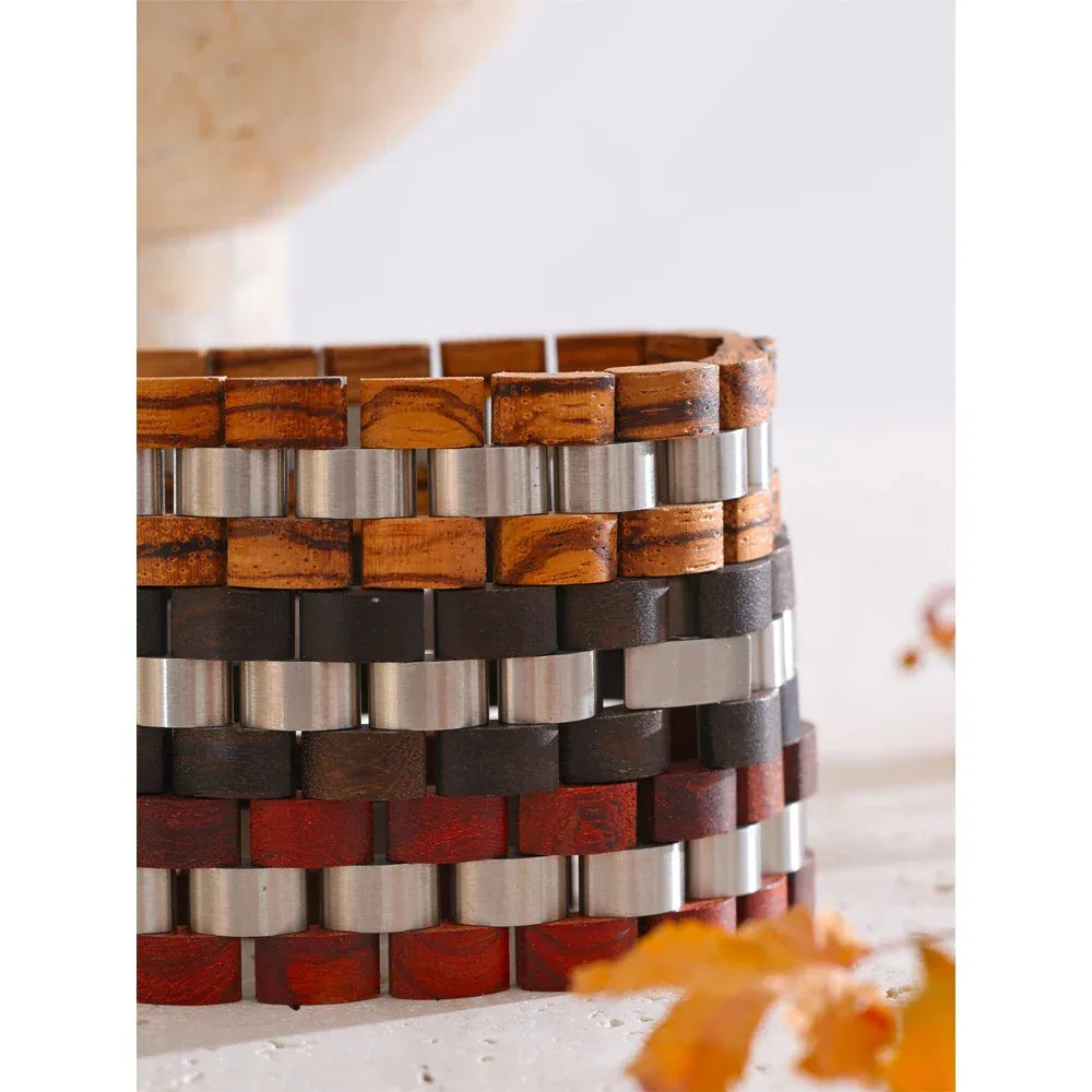 22cm Men's Natural Wood Chain Wide Bracelet - ShopHub