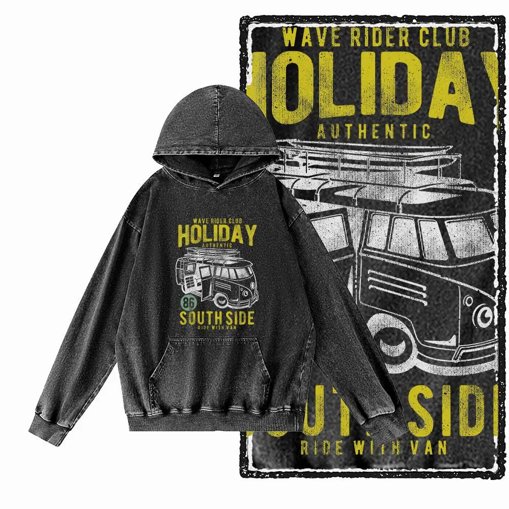 Acid-Washed Black Graphic Hoodie | Vintage Streetwear