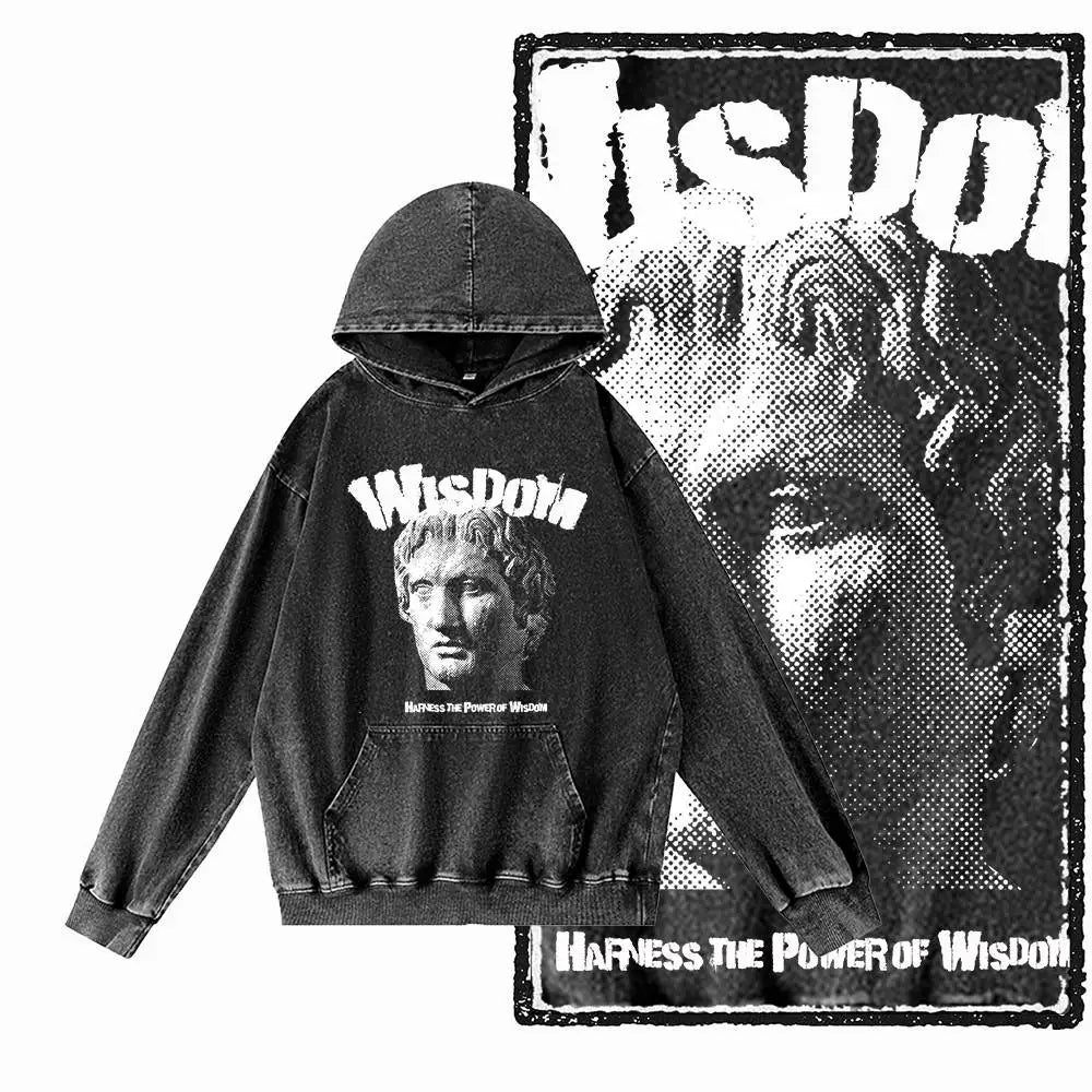 COOLMIND G20 Acid-Washed Black Graphic Hoodie