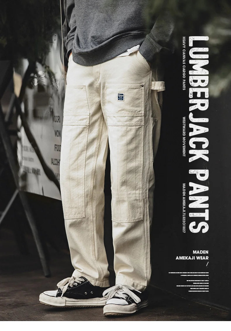 Maden Multi Pockets White Jeans Vintage Baggy Workwear Old Fashion Functional Design Chino Pants Mens Modified Lumberjack Pants