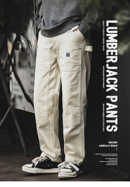Maden Multi Pockets White Jeans Vintage Baggy Workwear Old Fashion Functional Design Chino Pants Mens Modified Lumberjack Pants