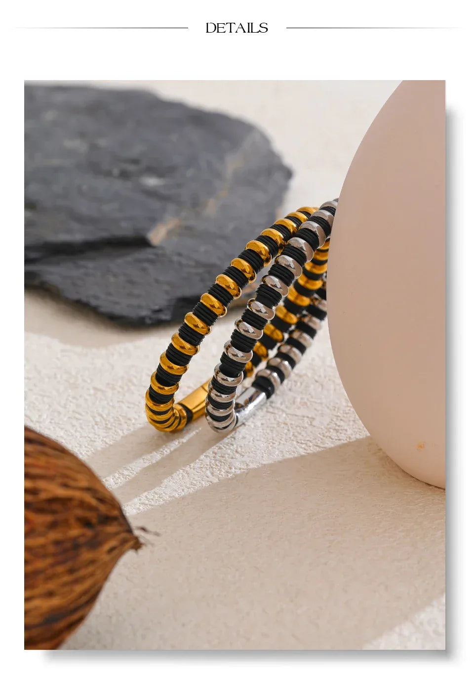 65mm Distinctive Stainless Steel Leather Metal Beads Bracelet Bangle - ShopHub