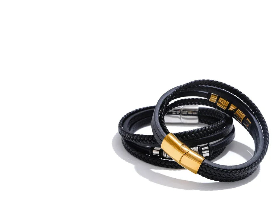 68mm Leather Braided Handmade Layered Men's Bracelet Bangle - ShopHub