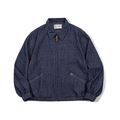 Maden New Vintage Denim Jacket Loose Fit Lapel Zipper Jacket for Men’s Spring and Autumn Fashion Short Blue Versatile Coats