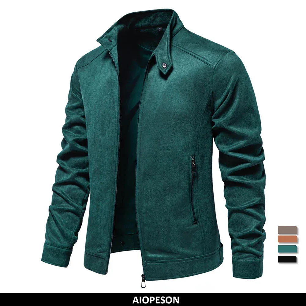 AIOPESON Men's Stand Collar Zip Suede Jackets - ShopHub