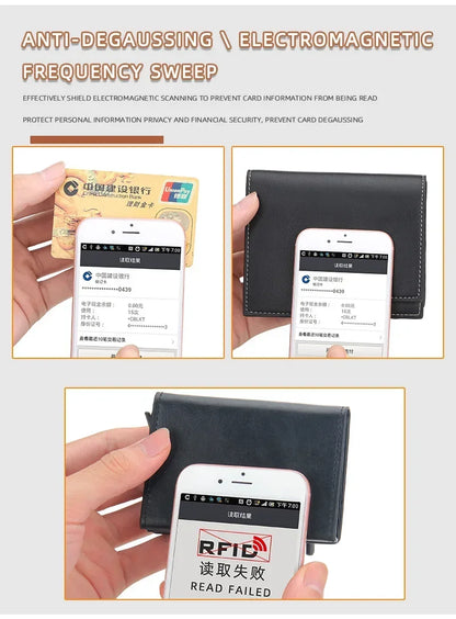 Magnetic RFID Blocking Credit Card Holder Men Wallets Anti Theft Aluminum Metal Pu Leather Small Pop Up Wallet Cardholder Case