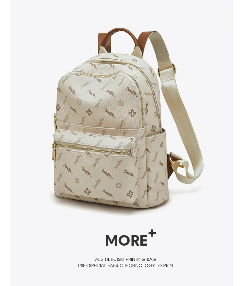 FOXER Women's Backpack Signature PVC Printing Fashion Travel Shoulder Bag Ladies Travel Rucksack Female Casual Monogram Backpack