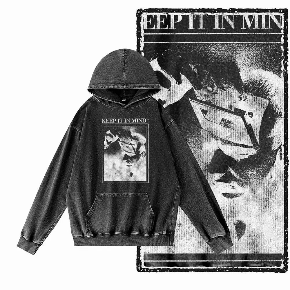 COOLMIND G24 Acid-Washed Black Graphic Hoodie