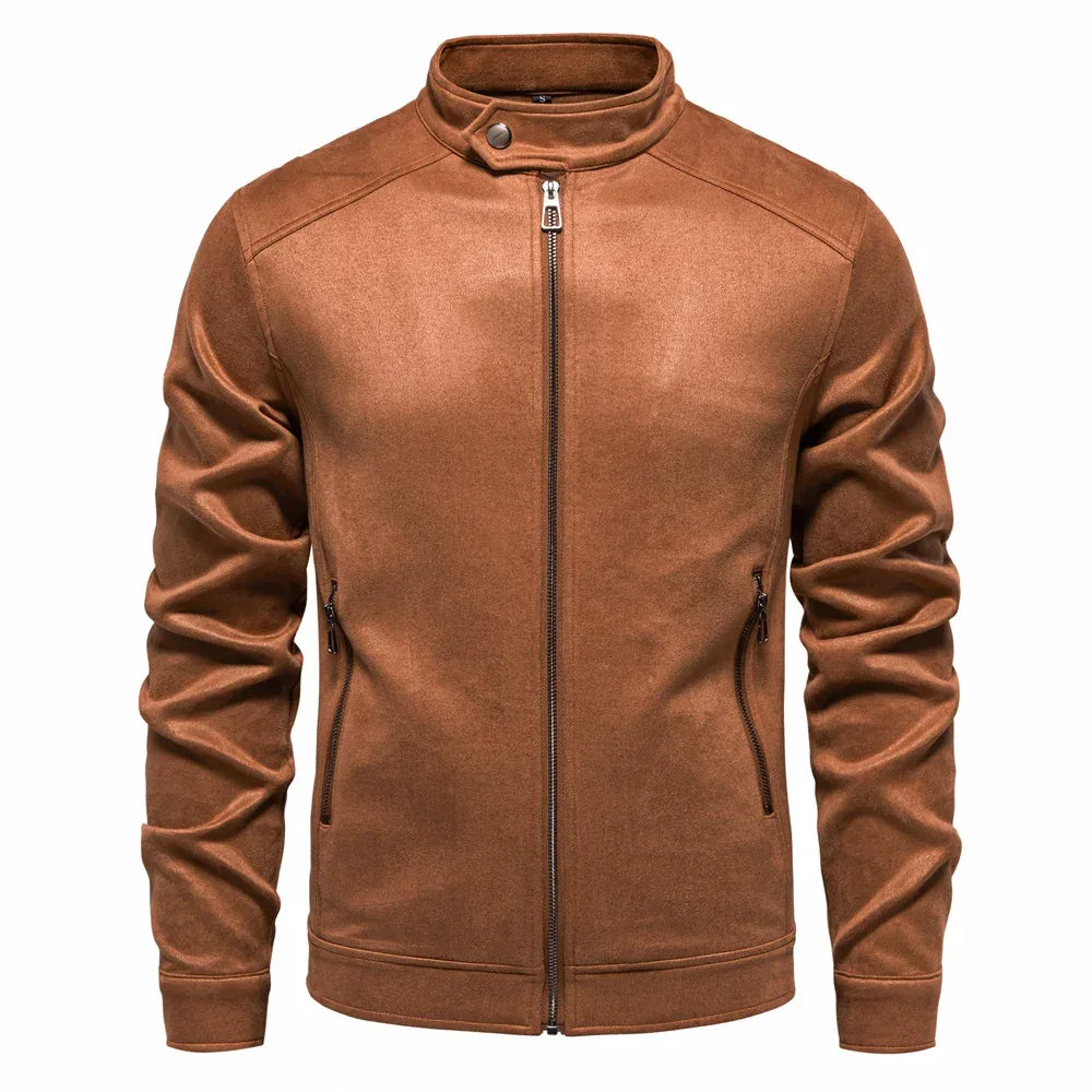 AIOPESON Men's Stand Collar Zip Suede Jackets - ShopHub