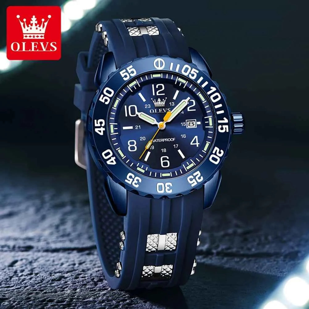 OLEVS 3688 Men's Waterproof Sports Watch with Silicone Strap and Luminous Hollow Out Design
