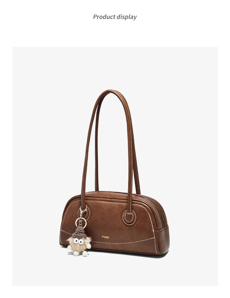 FOXER New Large Capaci Women's Handbag PU Leather Simple Retro Single Underarm Bag for Female Casual Commuting Pillow Bag Purse