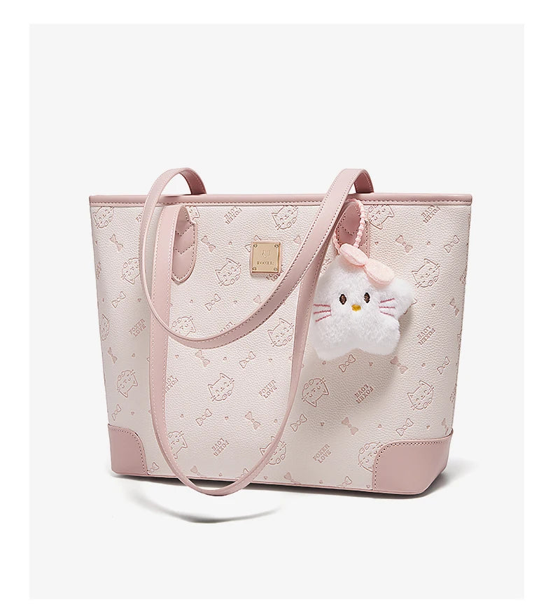 FOXER Summer New Women's Shoulder Bag PVC Leather Daily Tote Bag Female Commuting Purse Large Capacity Handbag for Everyday Use