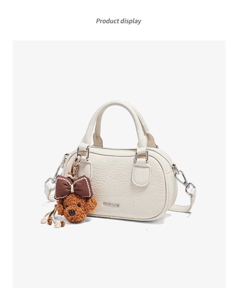 FOXER White Cowhide Leather Women's Shoulder Bag