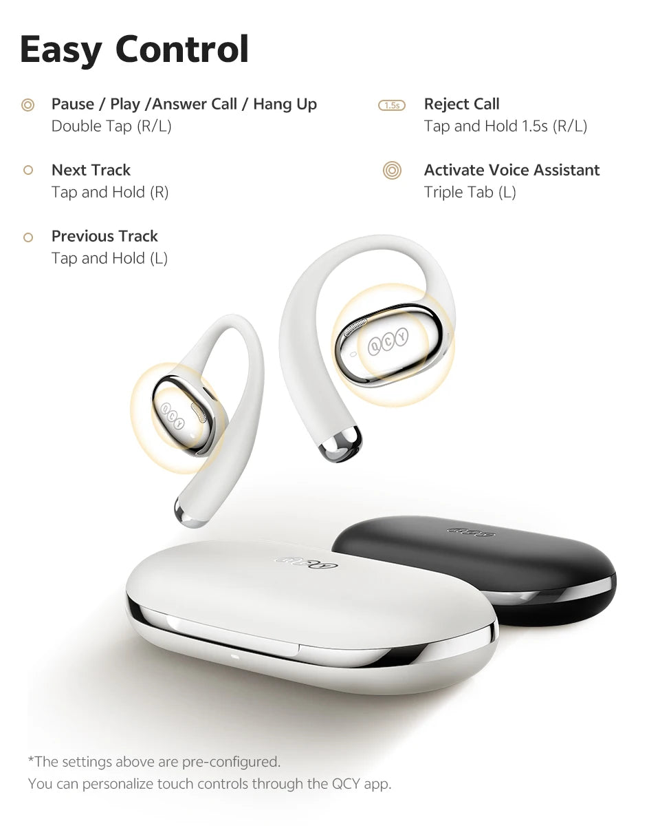 QCY Crossky R70 Wireless Headphones - Hi-Res Open-Ear Bluetooth 6.0 Earhooks with Bass Boost