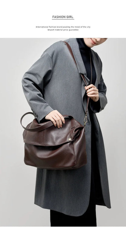 FOXER Genuine Leather Shoulder Bag for Women Large Capacity Handbag Female Casual Tote Bag Computer Bag Crossbody Purse as Gift